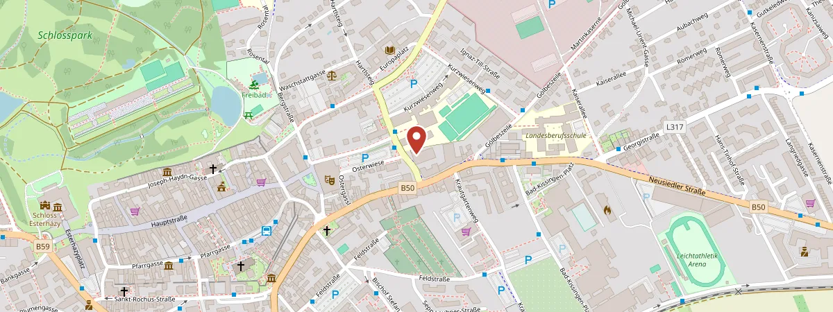 Ausschnitt einer Karte mit dem Standort Bürgerspitalgasse 5, 7000 Eisenstadt